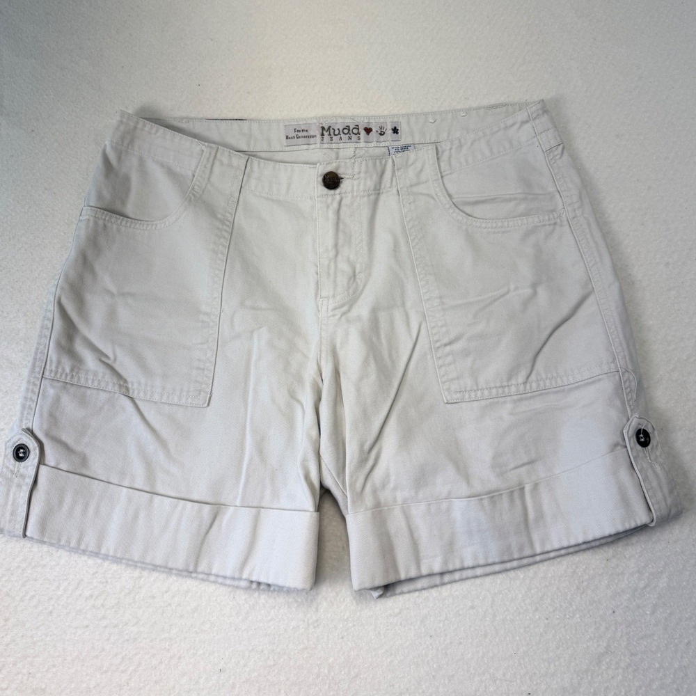 Mudd Jeans Khaki Shorts Vintage Y2K Size 11 100% Cotton Cuffed Cargo‎ Pockets